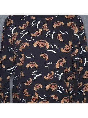 Disney Stitch Halloween Sweatshirt JRs L Black Pumpkin Stitch Bat Print Crew